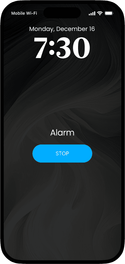 Initial wakeup screen featuring the Cognitive Alarm.
