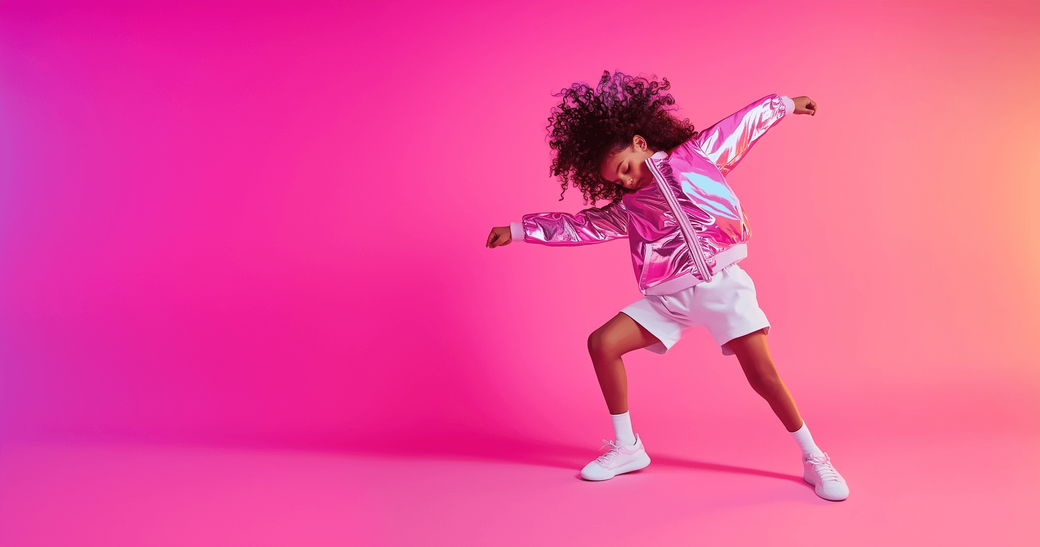 A joyful child striking a playful pose in vibrant denim, symbolizing the dynamic and enriching opportunities in United Nannies’ exceptional network.