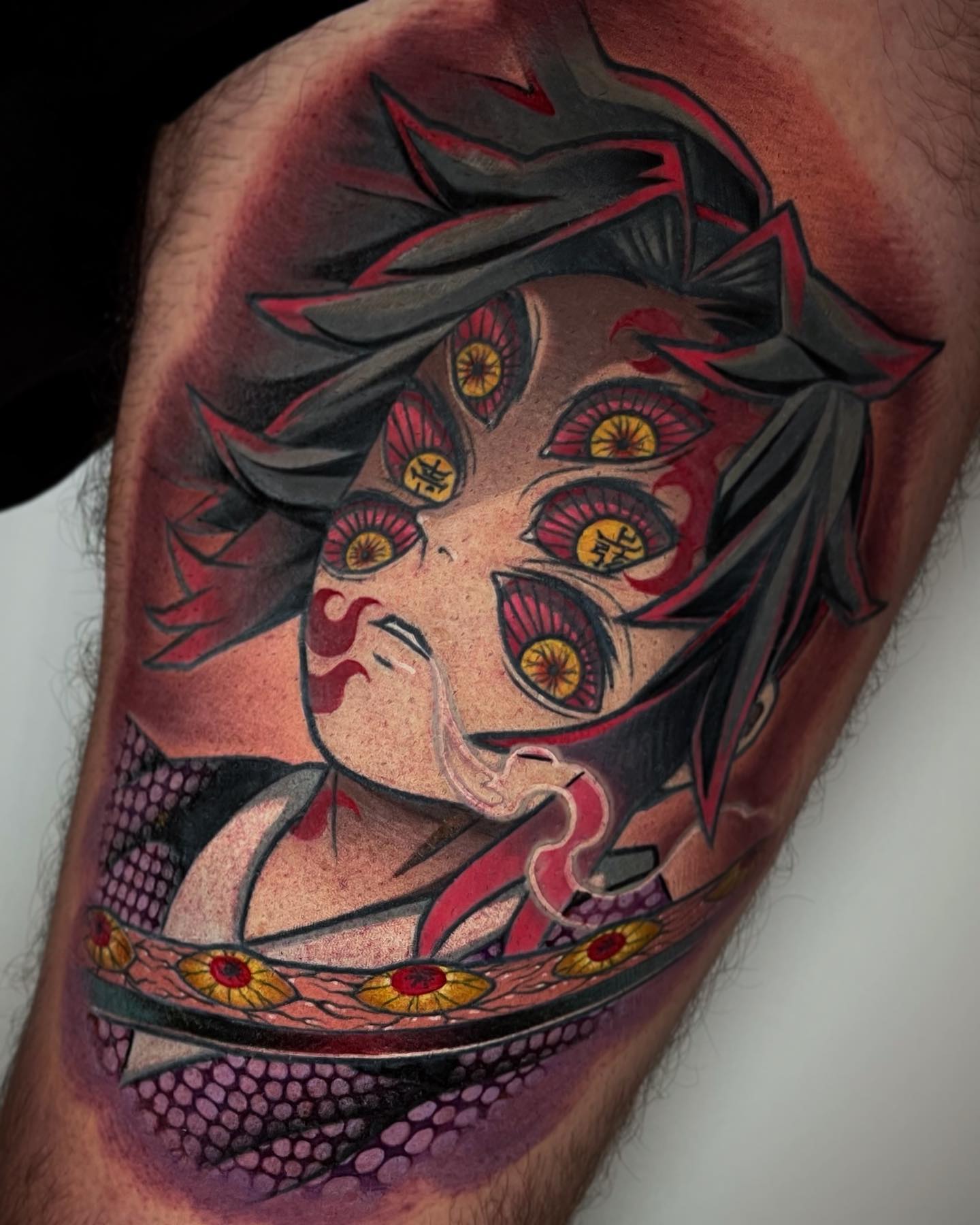 colorful anime tattoo of kokoshibo from demon slayer the anime