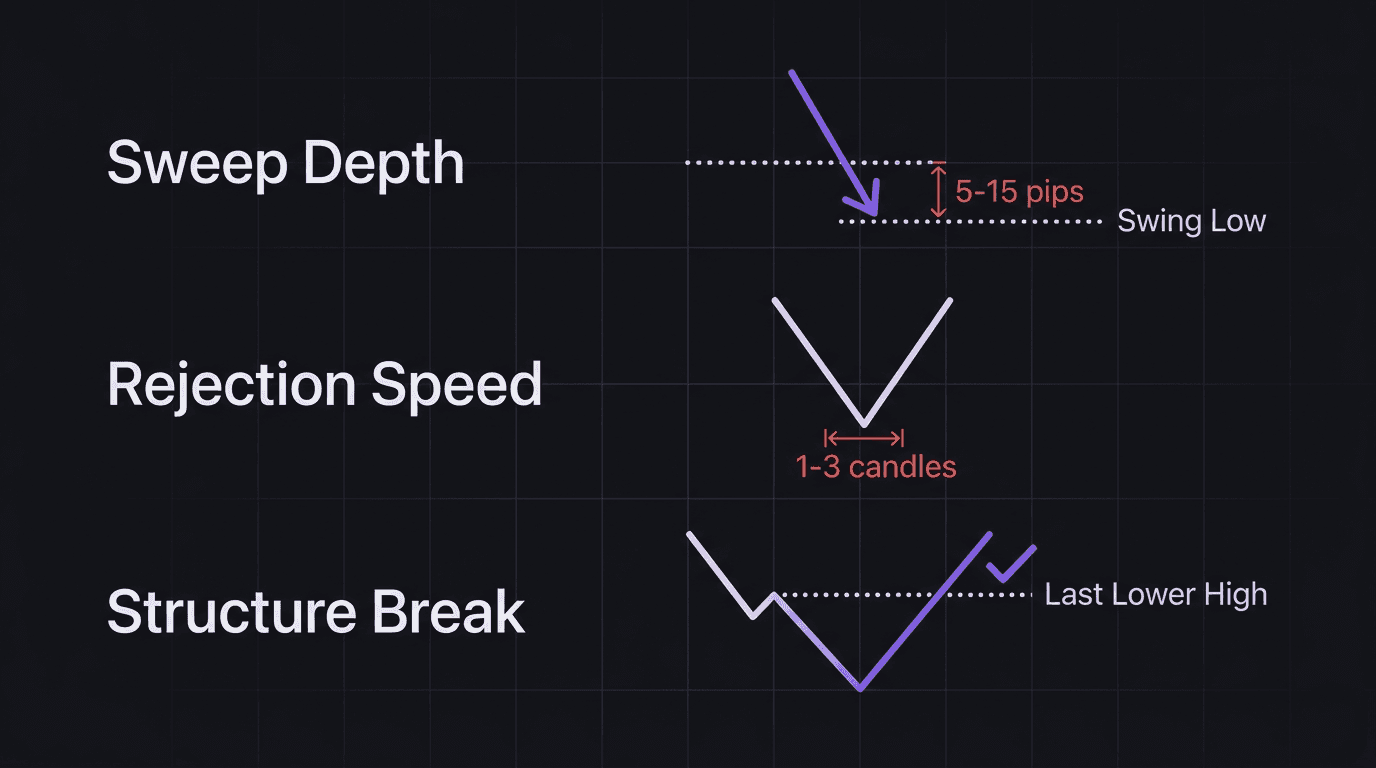 Diagram showing the three scored components of a V-shape reversal reaction