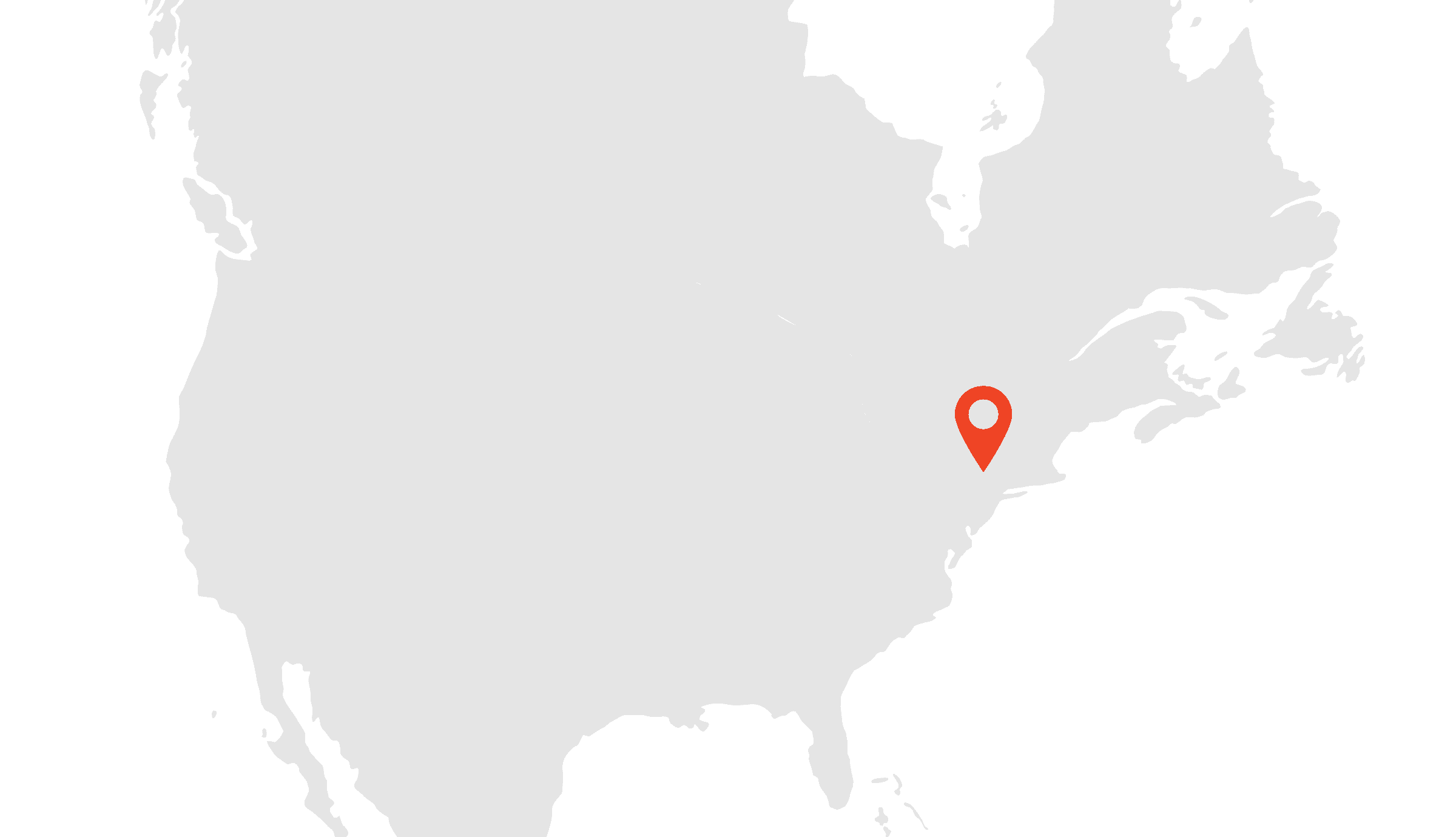 World map pointing at New York, USA