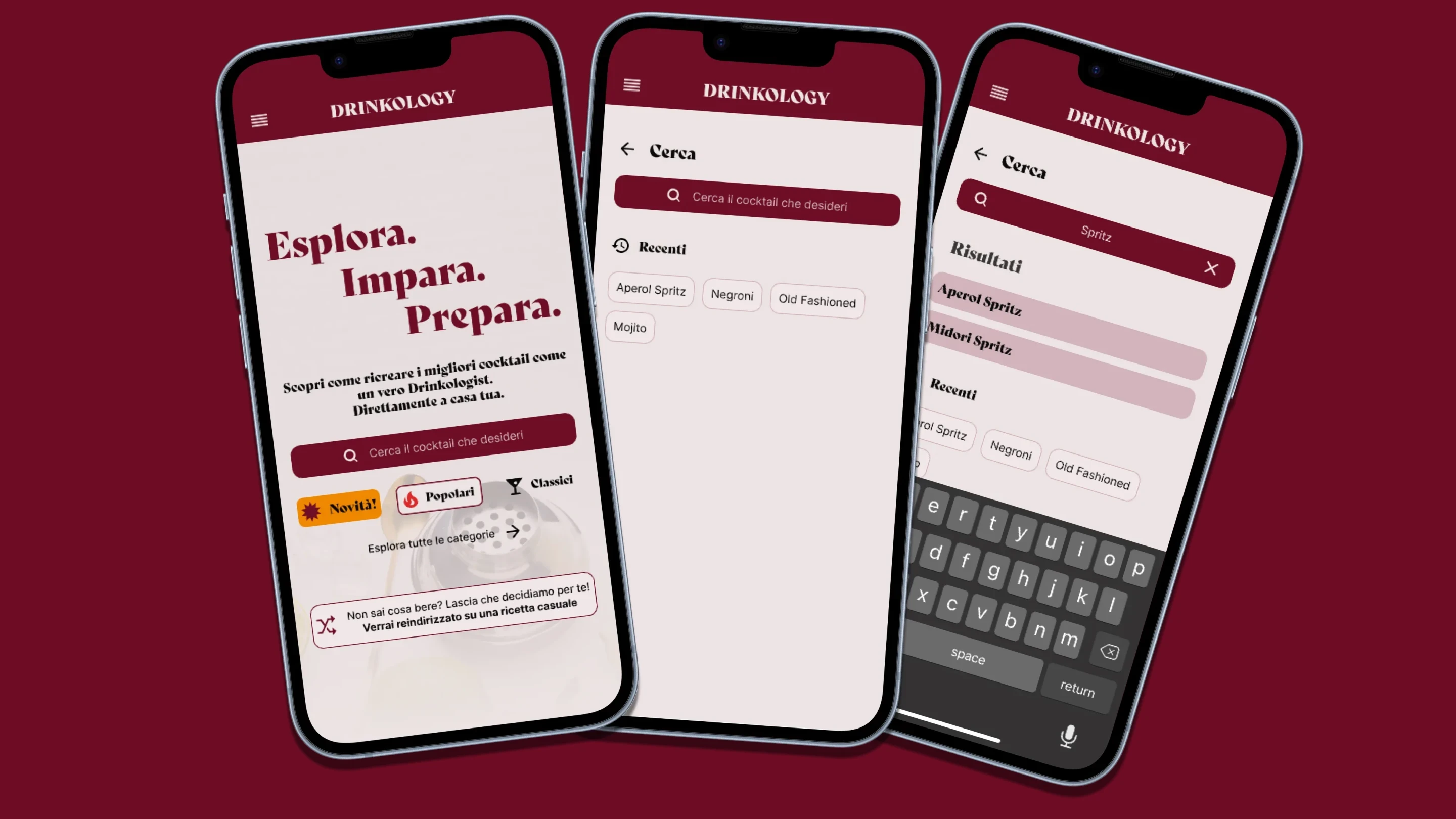 homepage mobile drinkology con barra di ricerca 