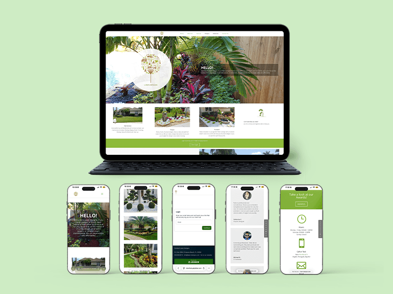 Site with portfolio, client hub login, contact and backend invoicing, scheduling