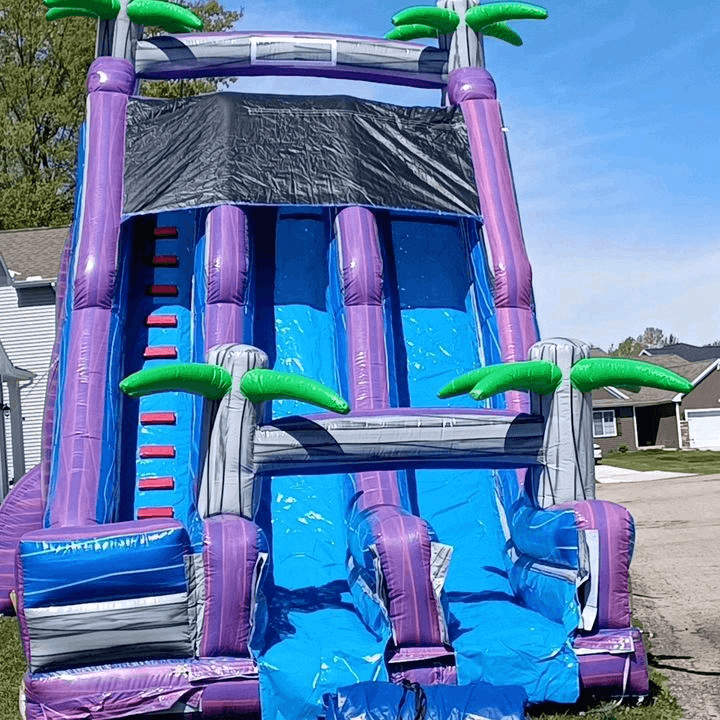 large inflatable slide with a tropical theme