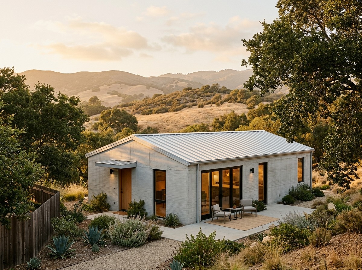 concrete house construction california hillside dusk