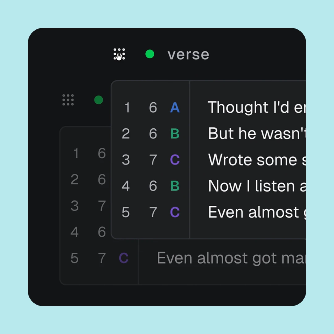 Section order: Move sections up or down in the song.