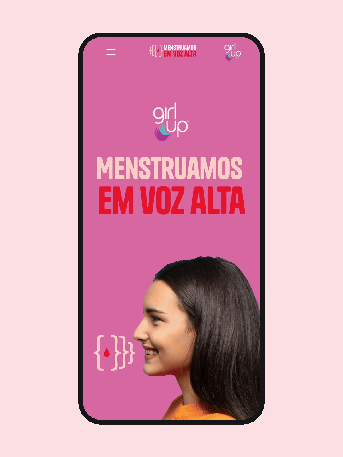 Página inicial do site Menstruamos em Voz Alta no celular