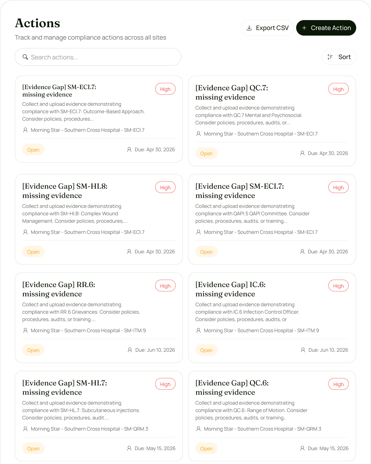 Mandatory reporting interface displaying progress, NQIP submissions, and compliance tracking for aged care operations