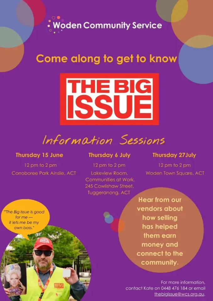 A poster with dates for the Big Issue Information Sessions.