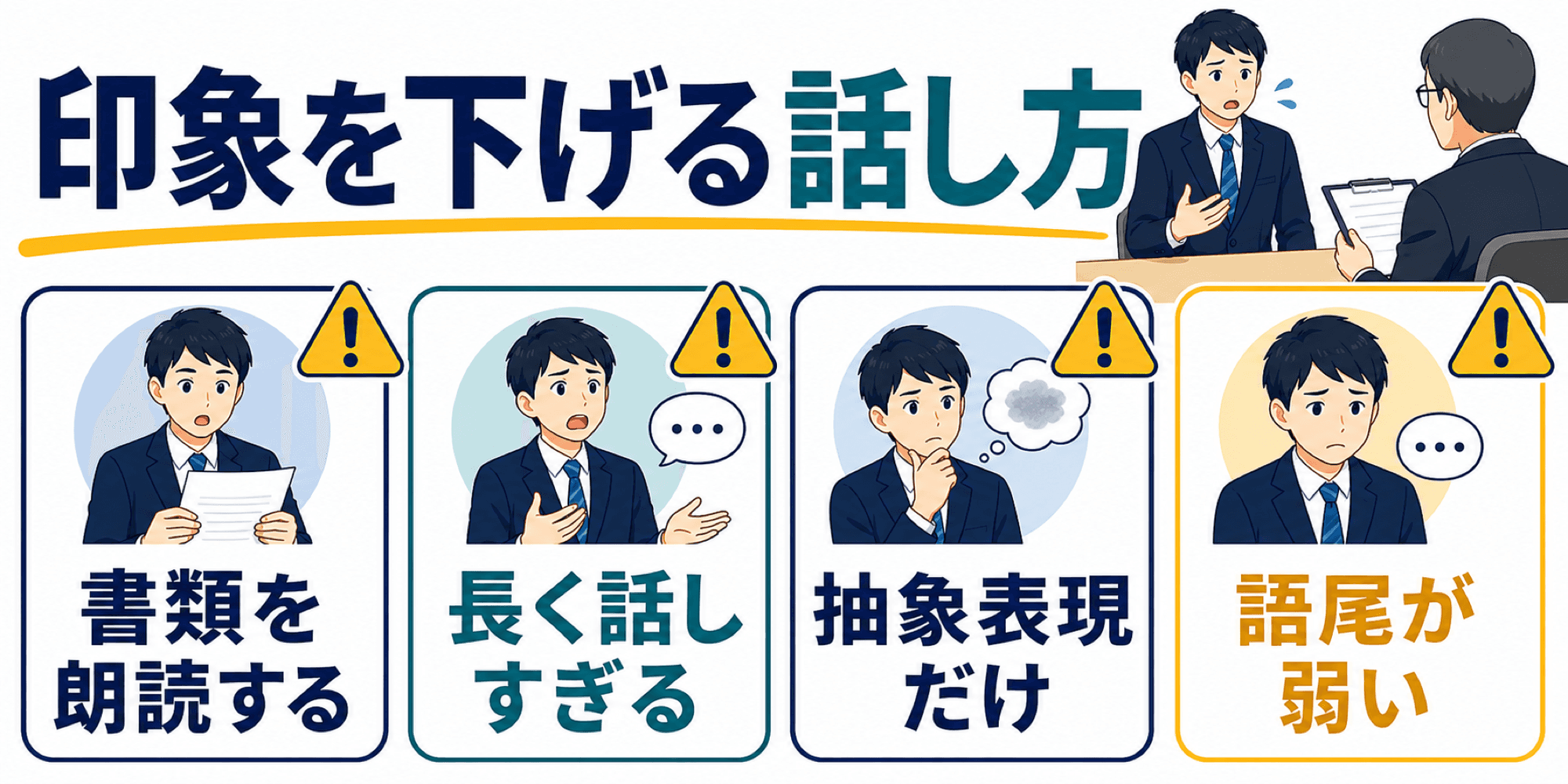 面接で志望動機を話す時に避けたい注意点を示す画像