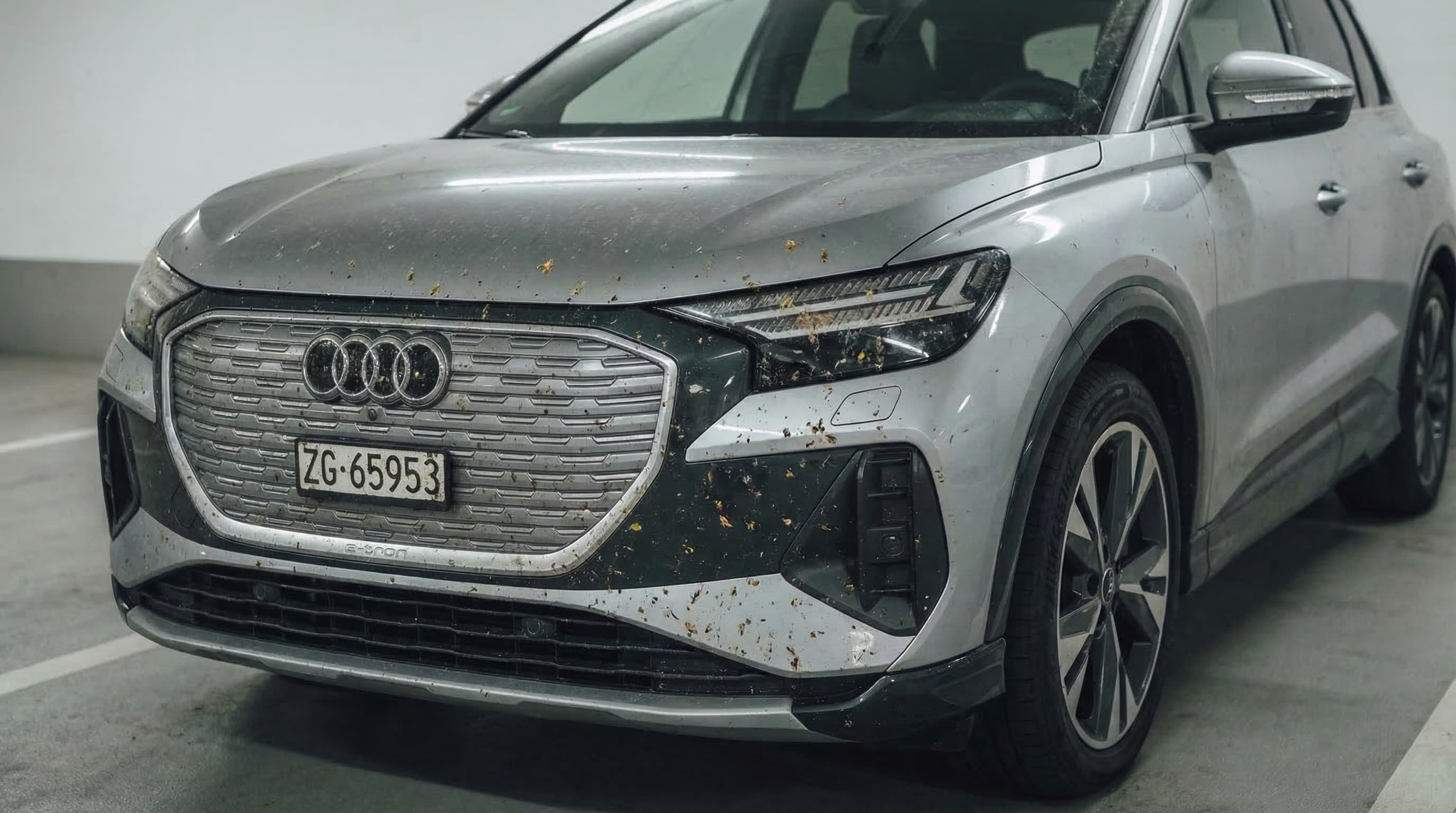 Résidus d’insectes sur la carrosserie d’une Audi Q4 e-tron