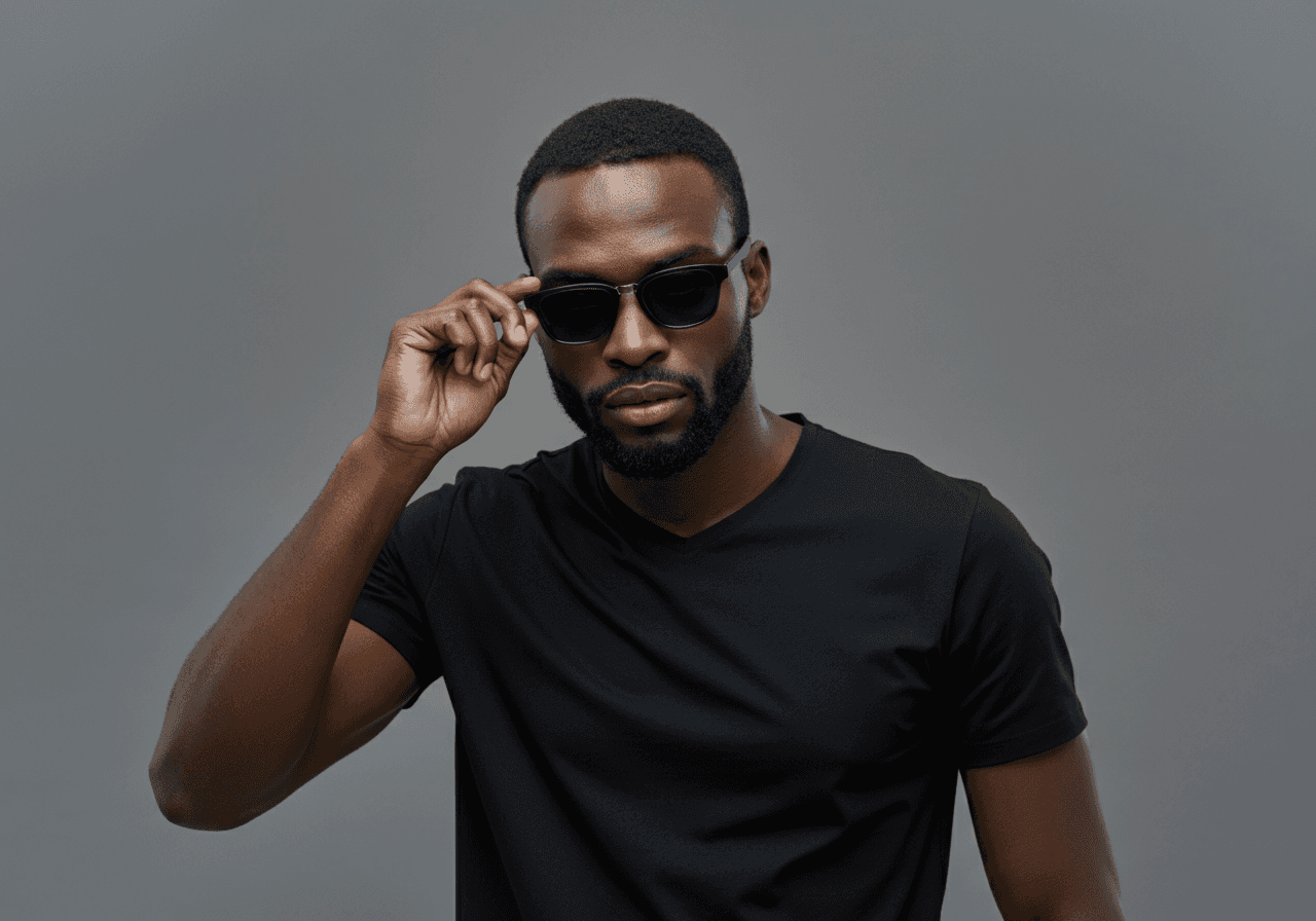 Portrait shot of a man wearing black sunglasses.