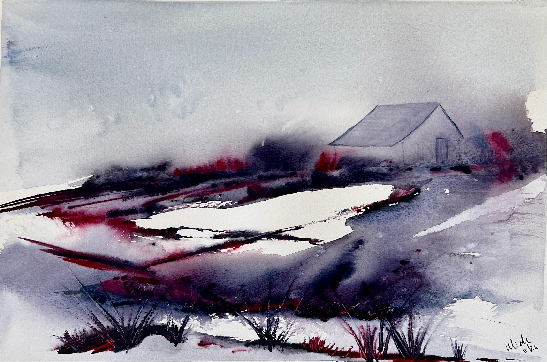 Crimson Mist - 29/40cm - watercolour