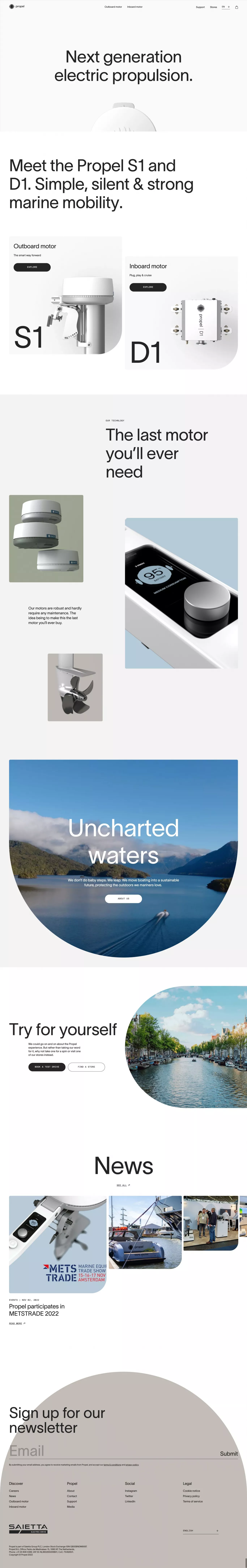 Propel landing page screenshot showcasing Design and Travel design