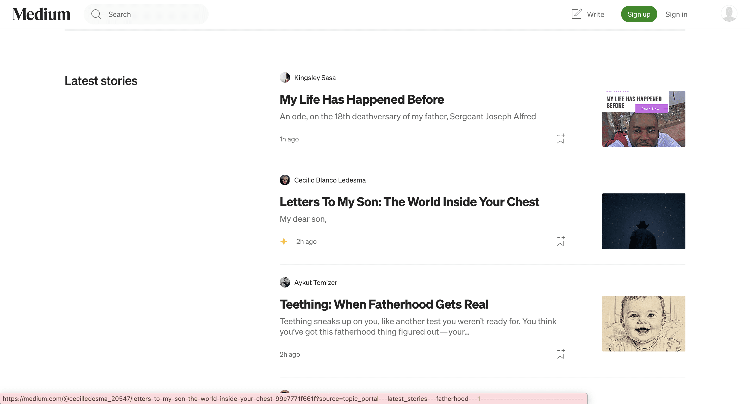 A list of articles on medium website