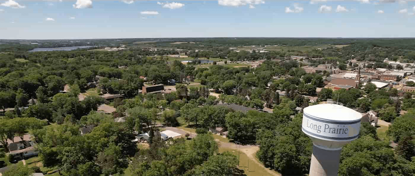 An aerial photo of Long Prairie, Minnesota