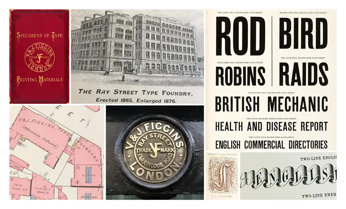 Collage of various V & J Figgins documents and items