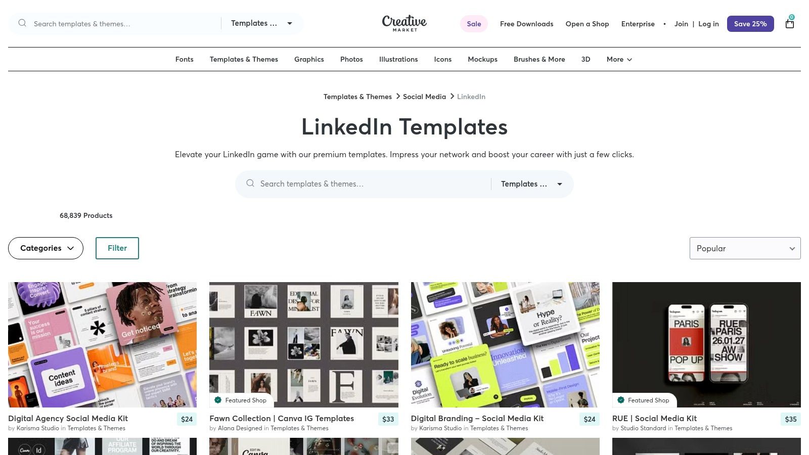 Creative Market – LinkedIn Templates Category