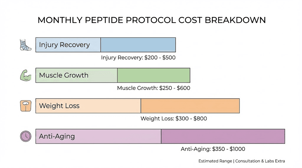 Monthly peptide protocol costs by goal type comparison chart