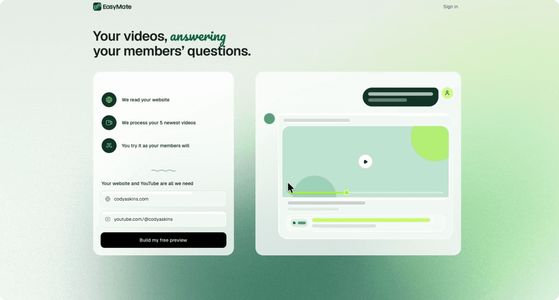 EasyMate live preview: ask anything across a content library