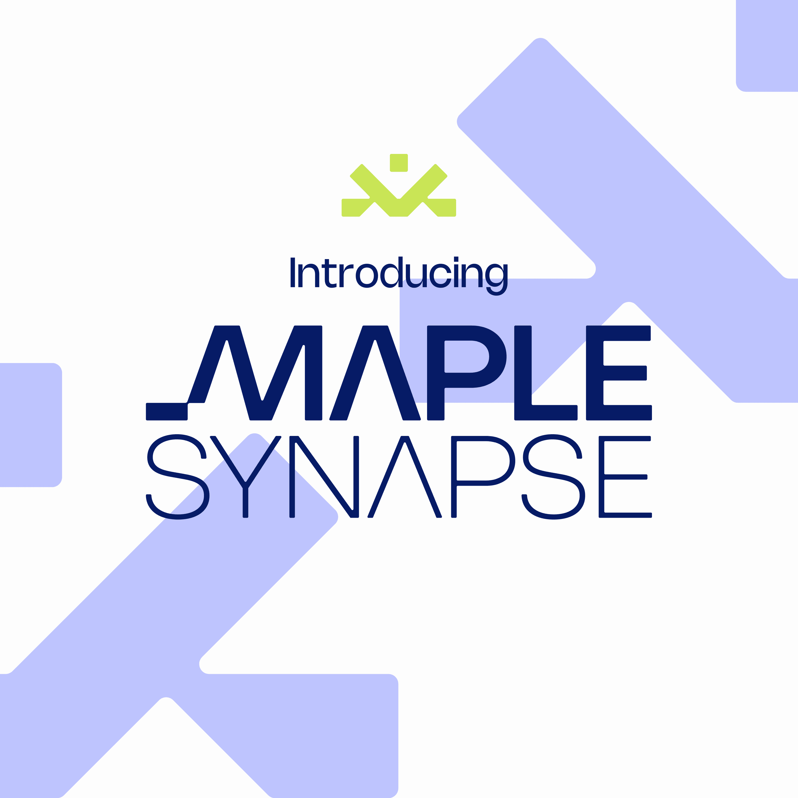 Maple Synapse letters with small green logo on top and big blue logos in the background.