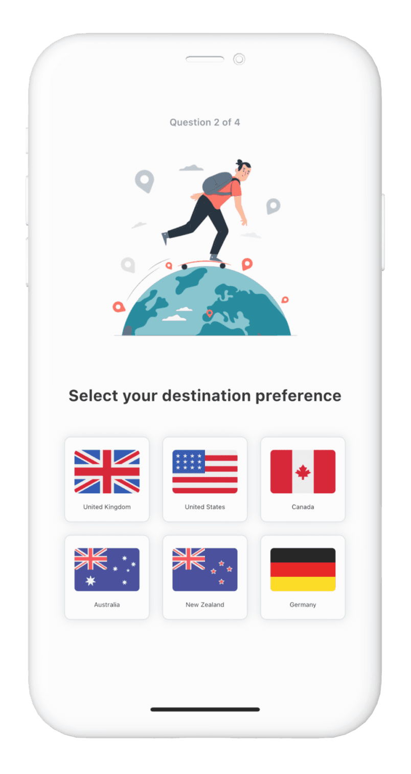 UI design for the Agile student project, showing onboarding interface. 