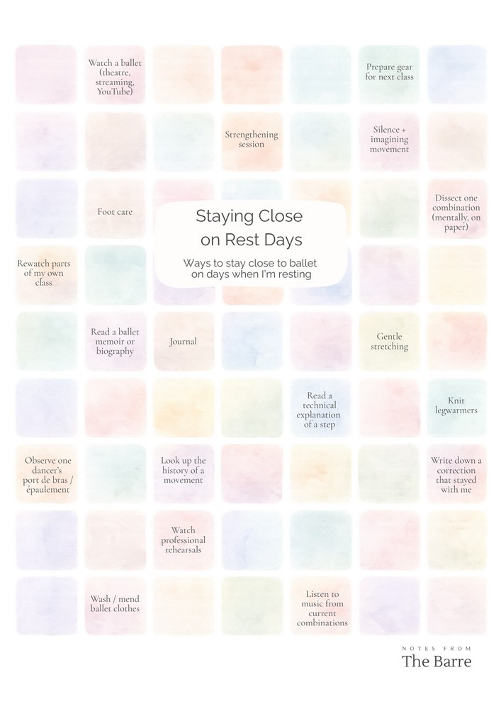 Printable Rest Day reflection page for staying connected to ballet practice