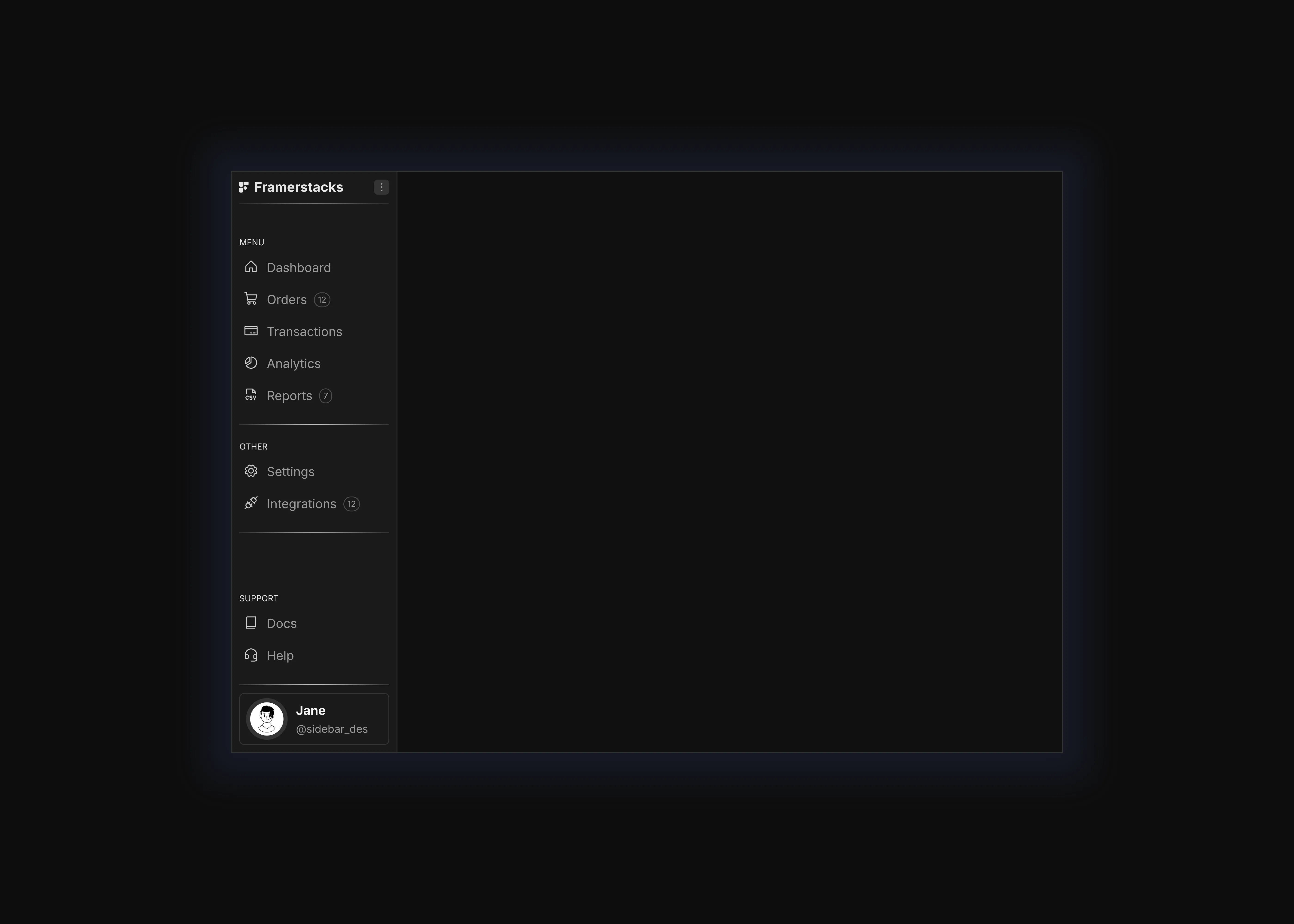 A dark themed sidebar ui for desktop