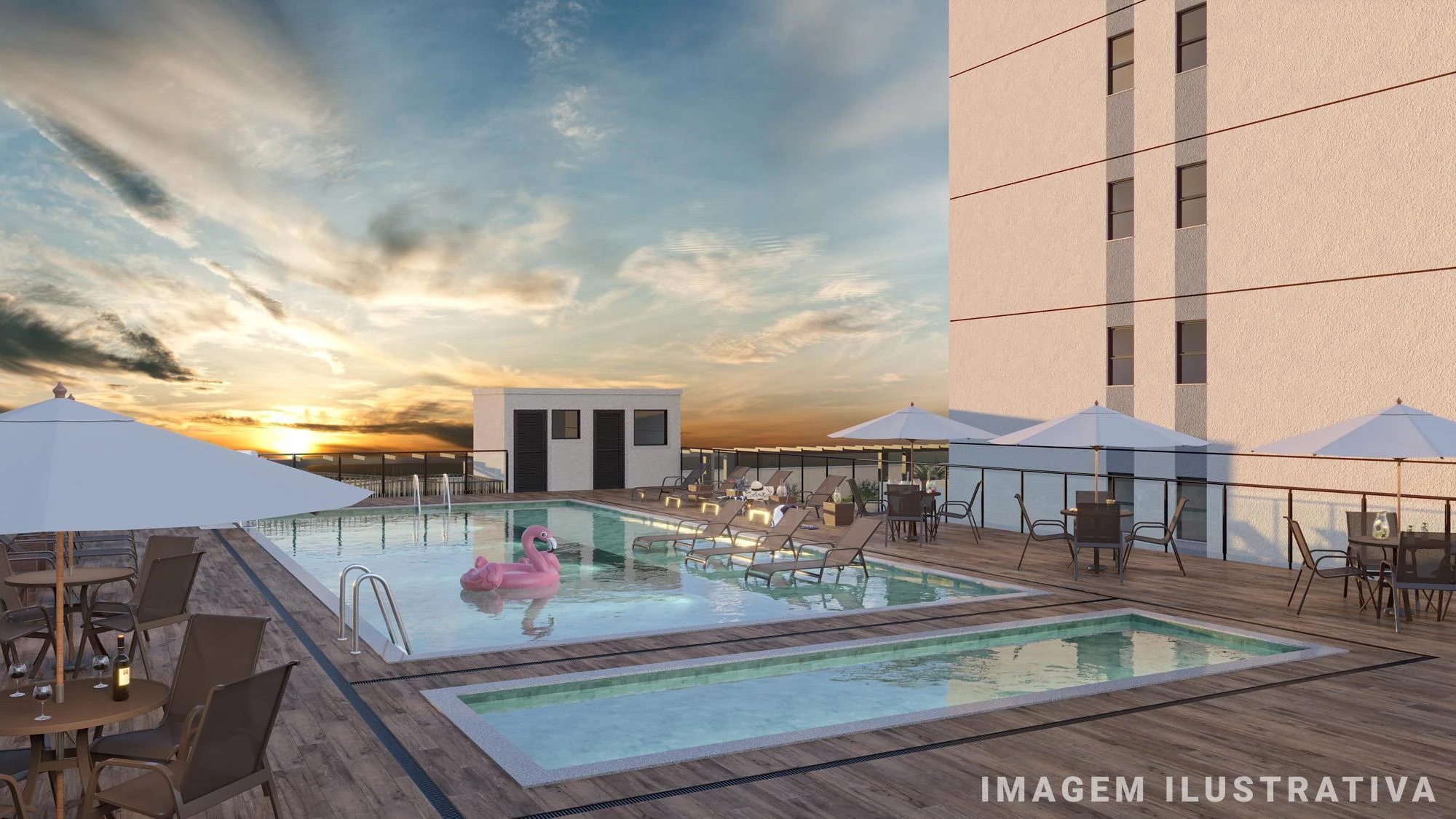 Curved modern skyscraper against a clear blue sky.