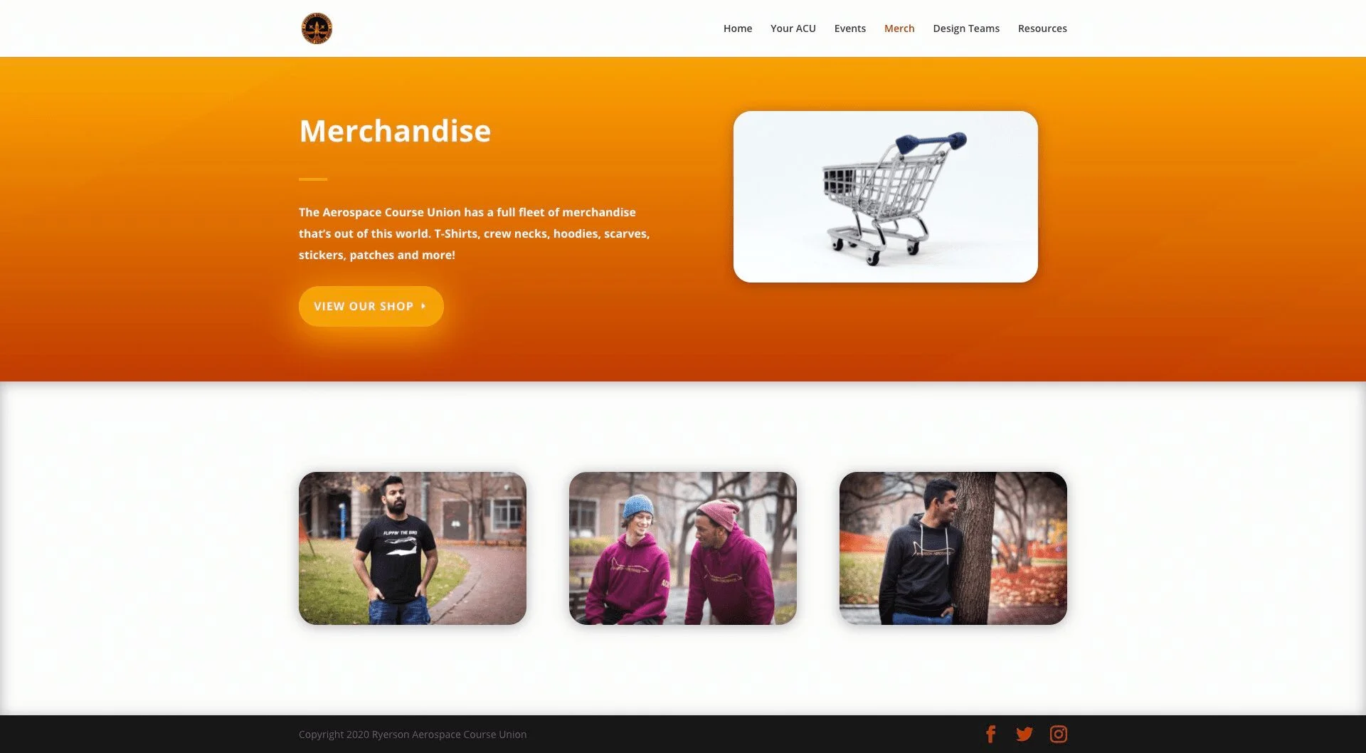 Merchandise page for aerocu website developed & designed by Dreams Agency Mississauga, Ontario