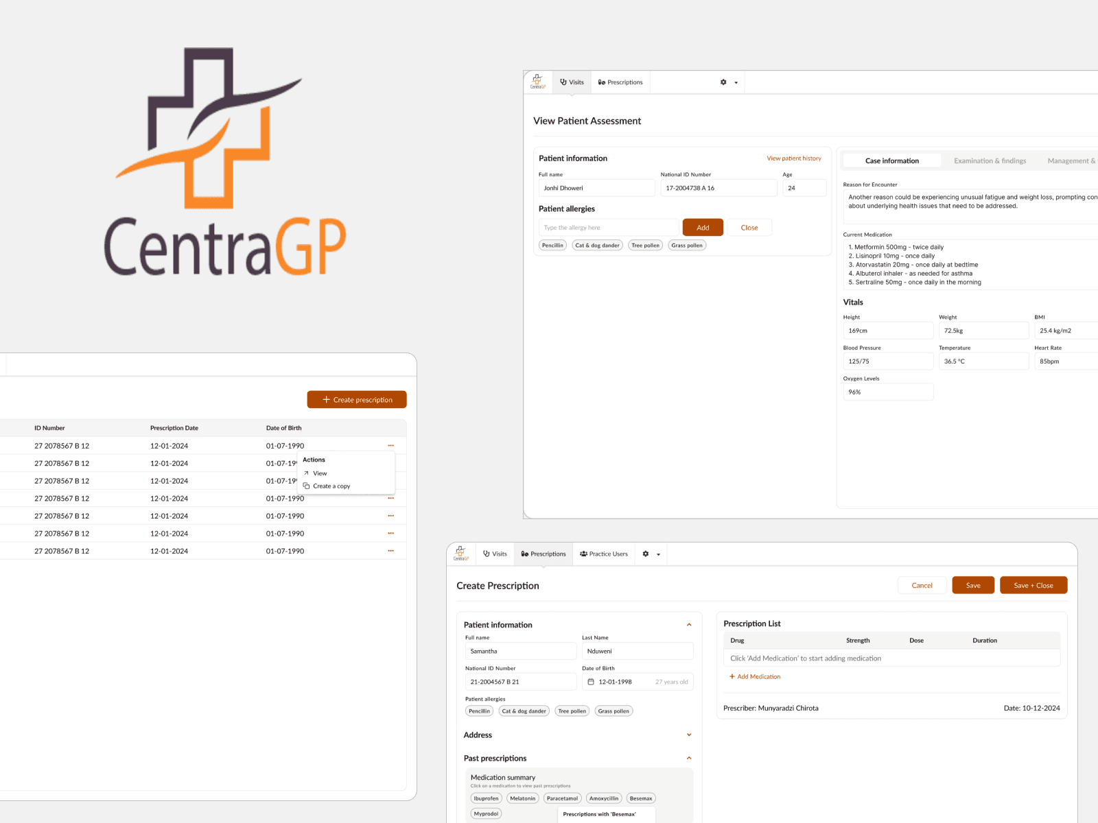 Cover image with screens of the Centra GP platform.