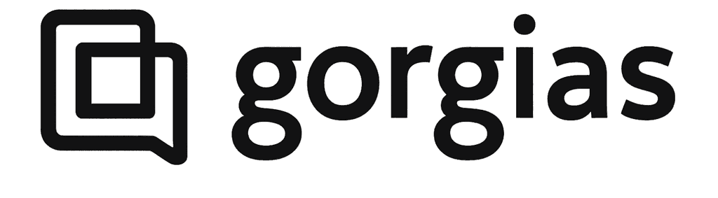 The image shows the black Gorgias logo, featuring a stylized chat bubble icon next to the word "gorgias" in lowercase letters.