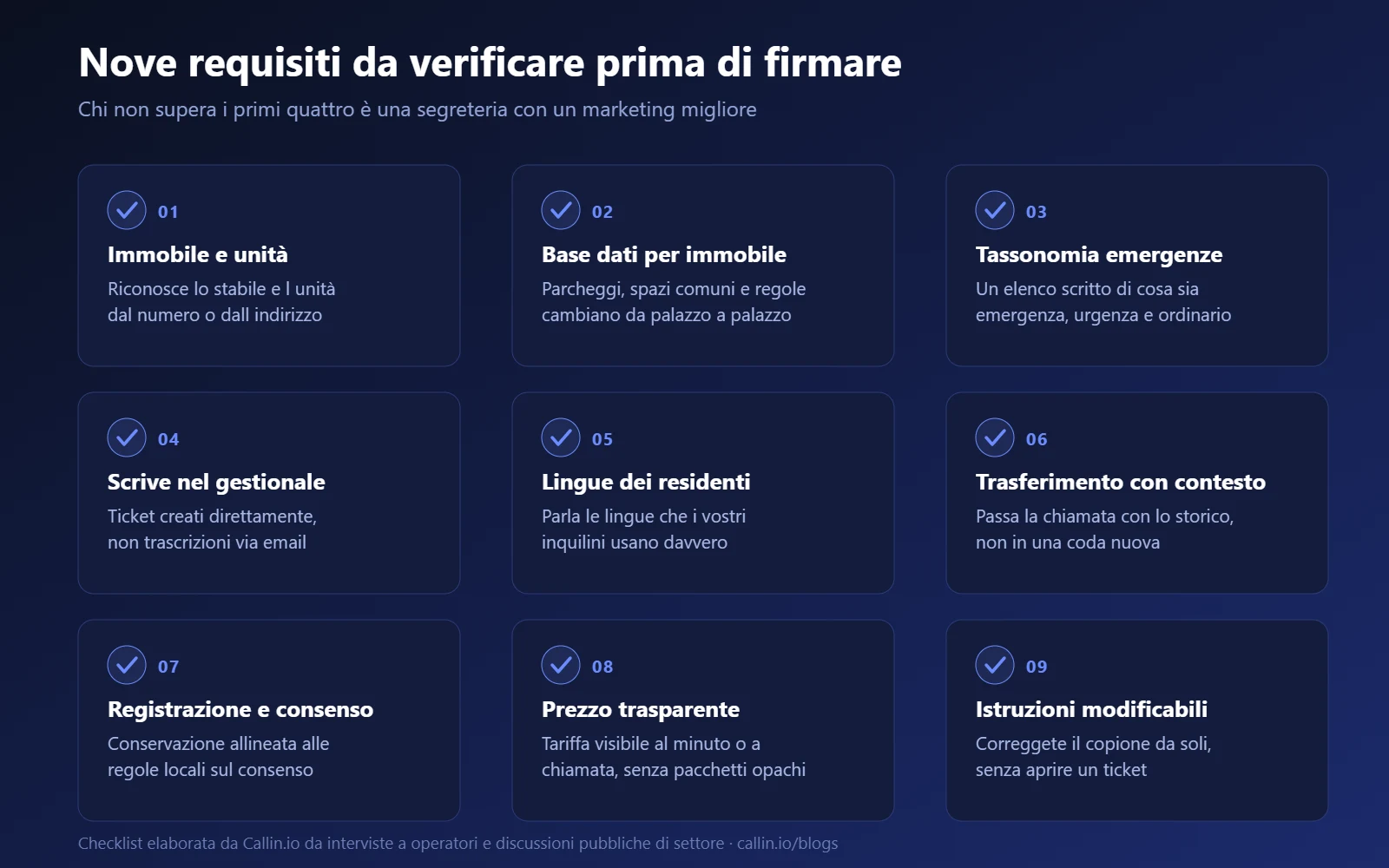 Checklist dei nove requisiti per un sistema AI che gestisce le chiamate degli inquilini