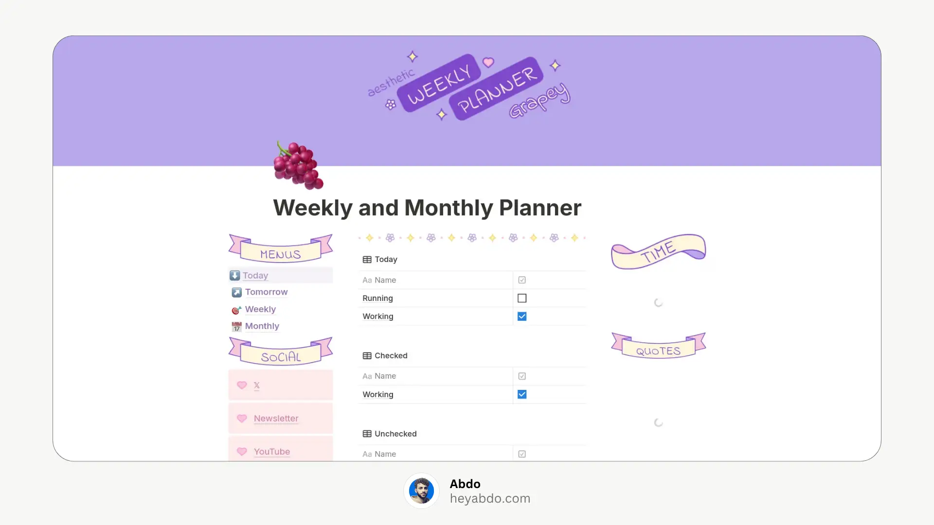 Aesthetic Notion Weekly Planner