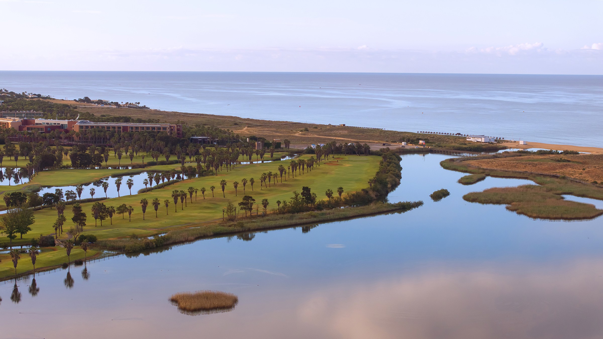 Aerial view of Salgados Golf Club lagoon holes