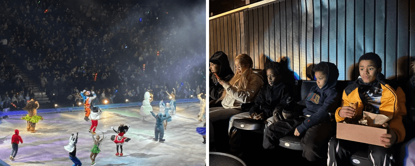 Collage of Youth Participants watching a Disney on ice performance.