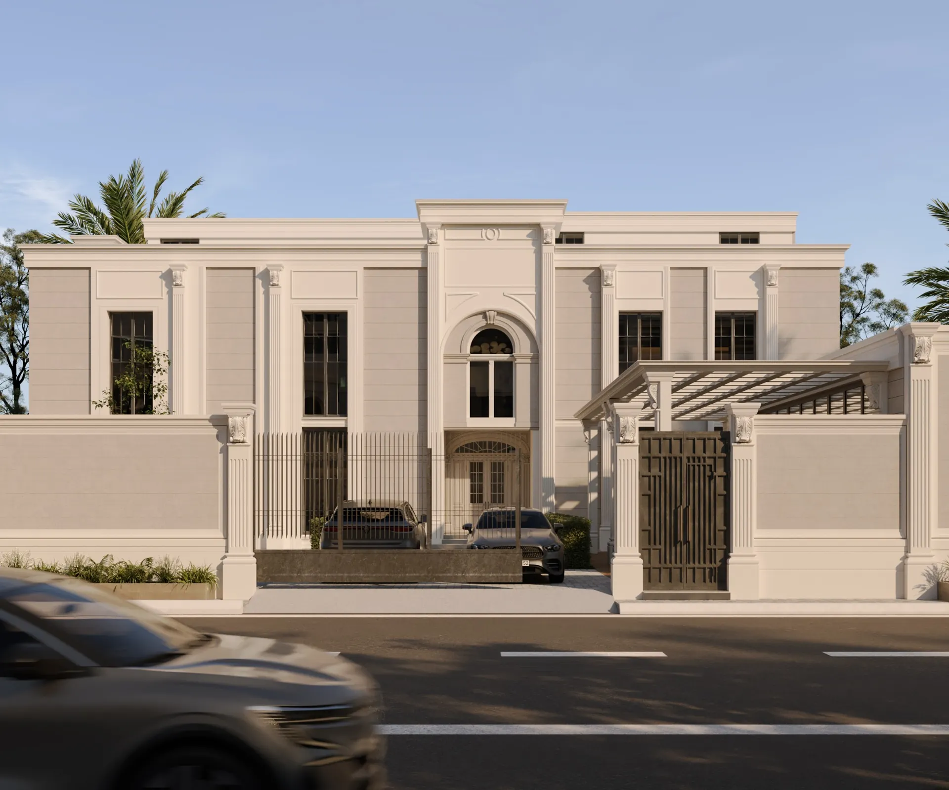 تصميم مجمع السعادة التجاري بحي الصحافة بالرياض: مدخل الهايبر ماركت والمعارض التجارية — من أعمال أركان العز
