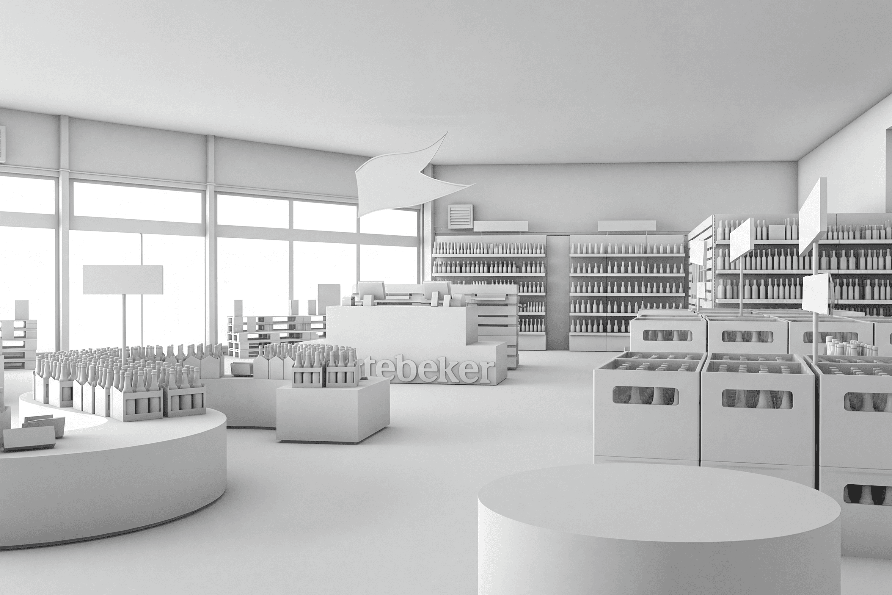 Aisle with products and displays in a retail store