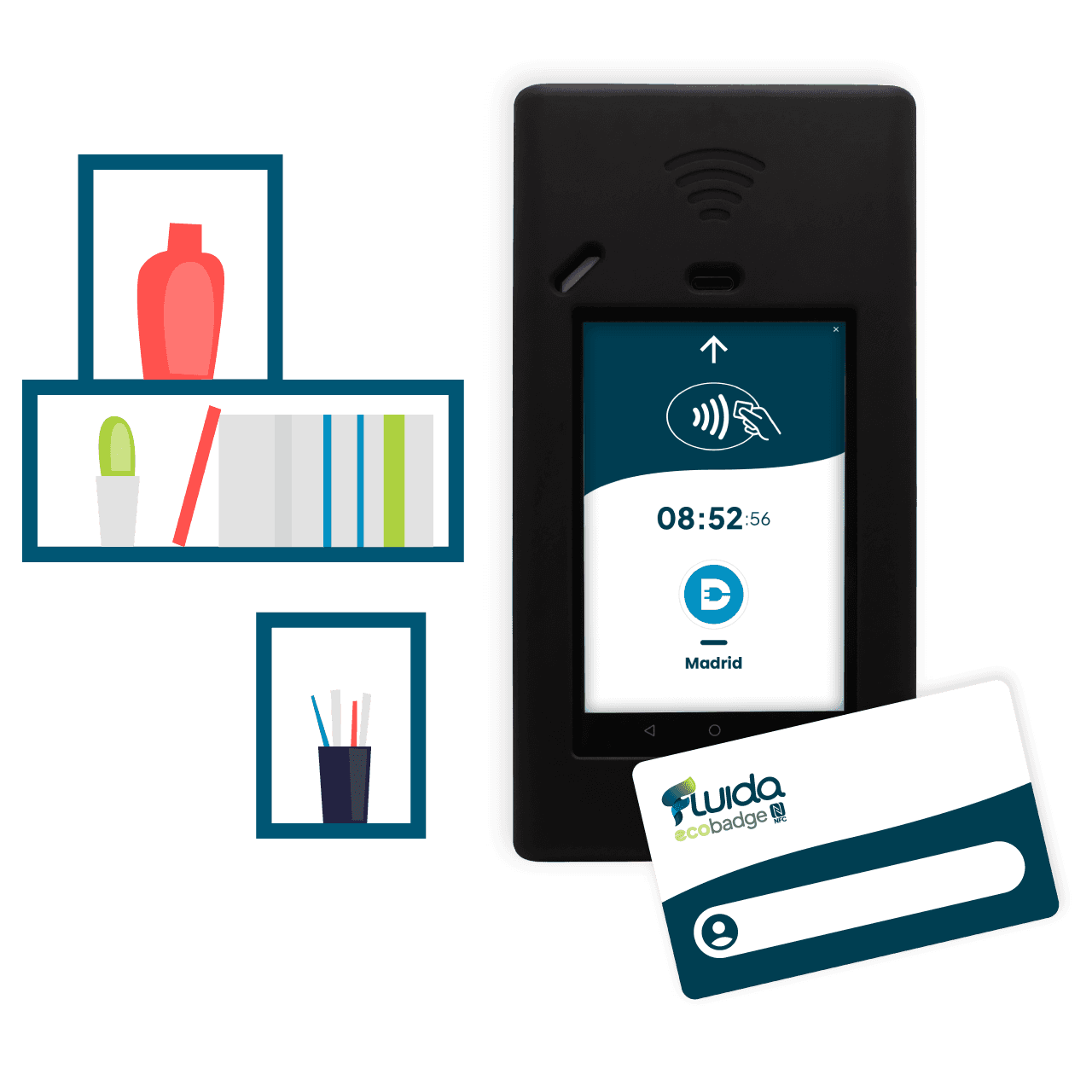 Immagine del dispositivo di timbratura Fluida Station, con il quale si può timbrare tramite badge NFC