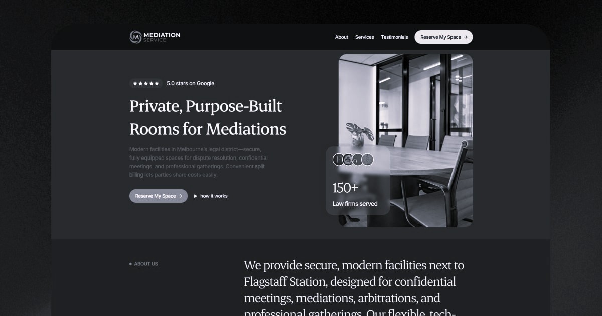 Homepage website design for a mediation service, featuring slick and modern elements and engaging visuals