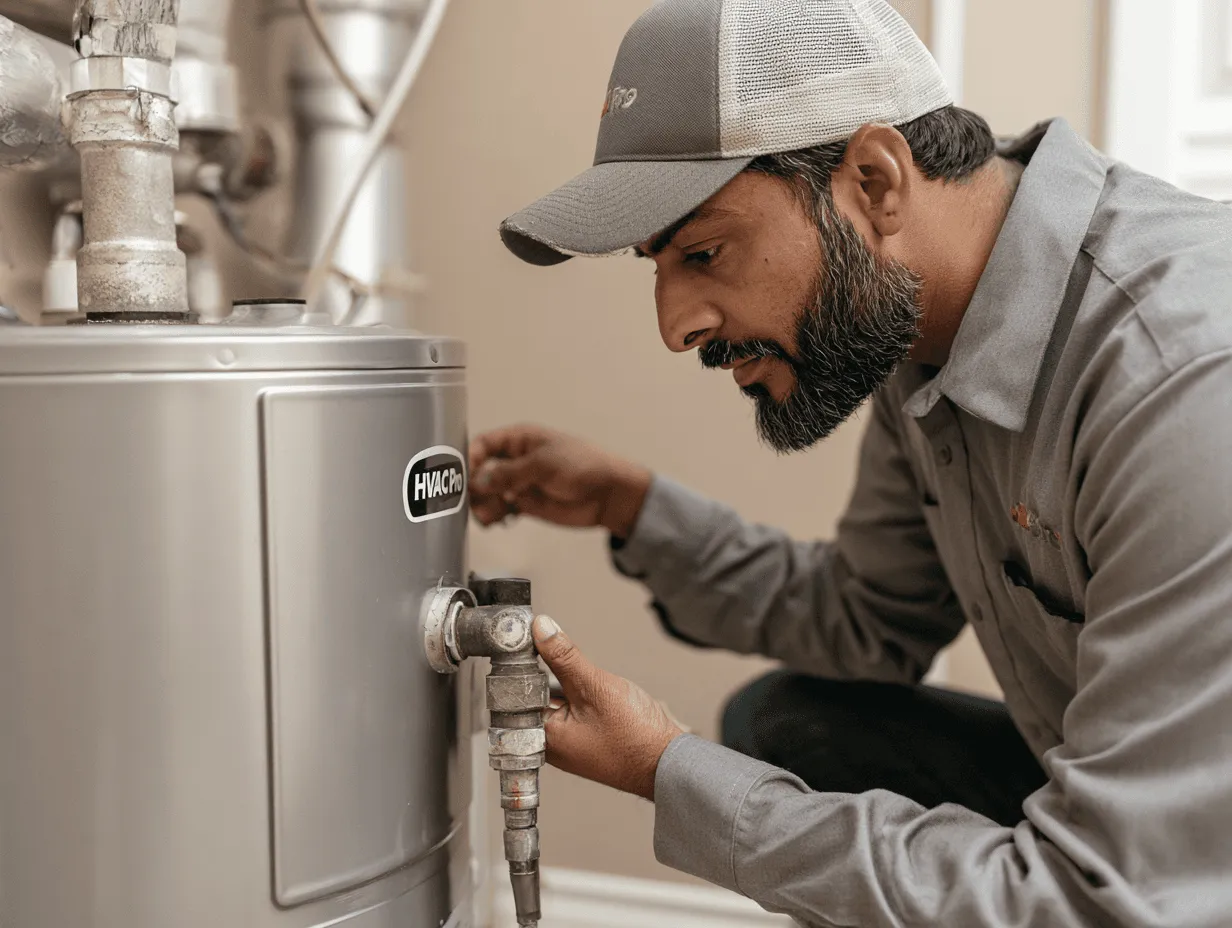 HVAC tech fixing water heater