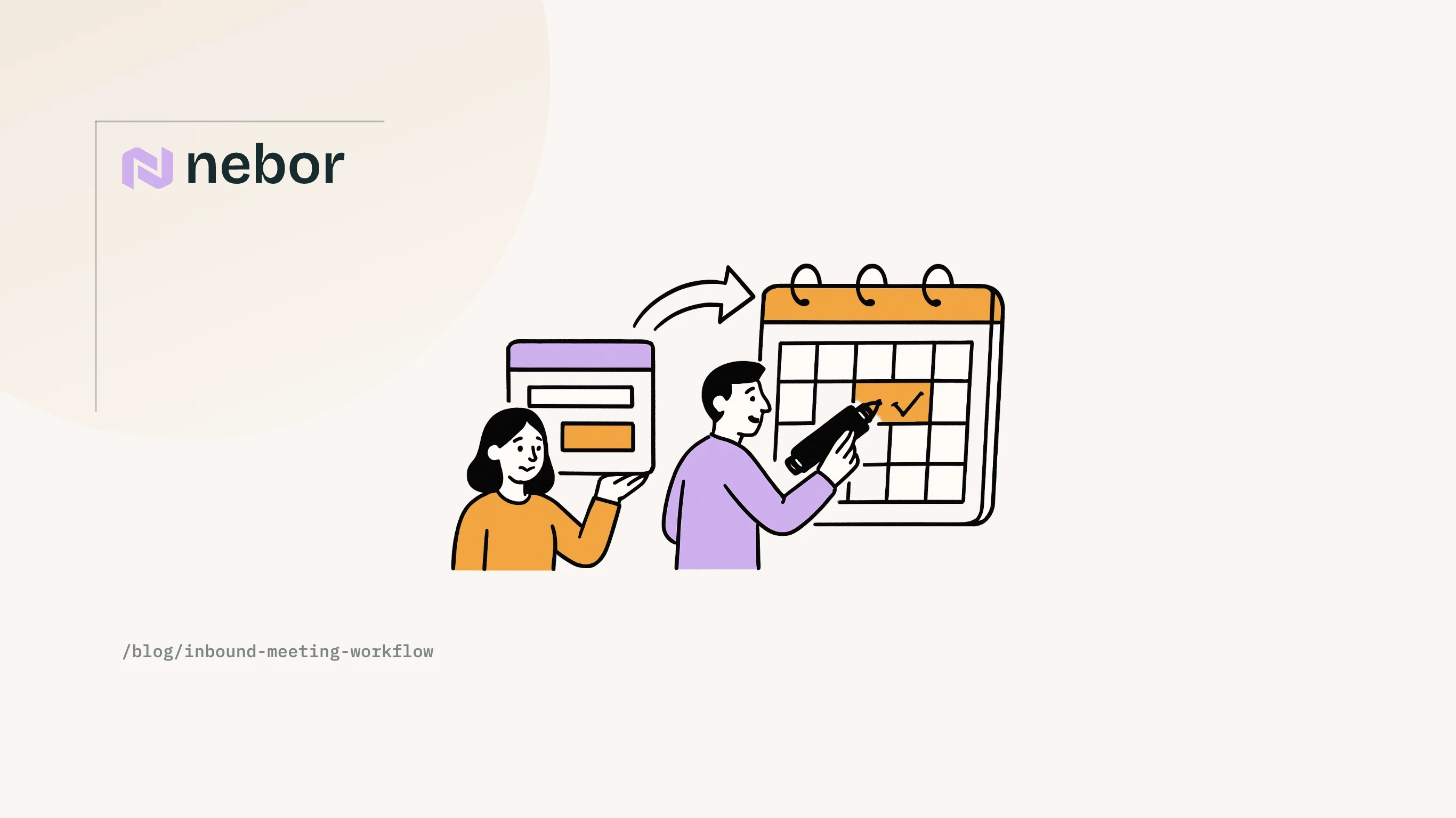 A web form lands on a wall calendar as a booked meeting, an inbound meeting workflow from start to finish