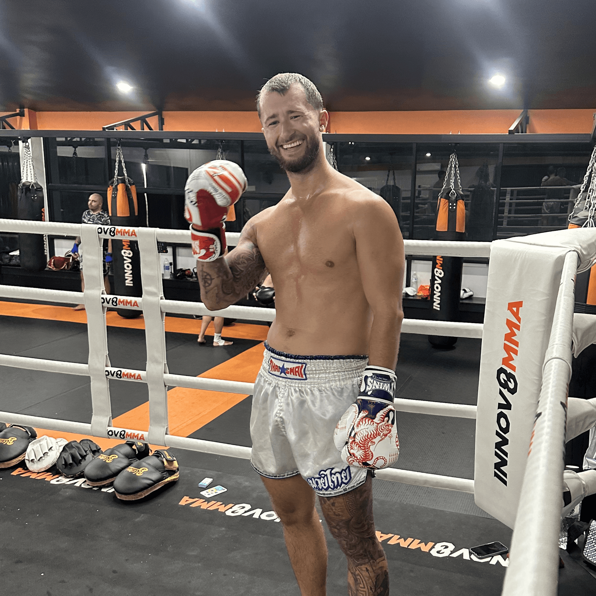 a happy muay thai student