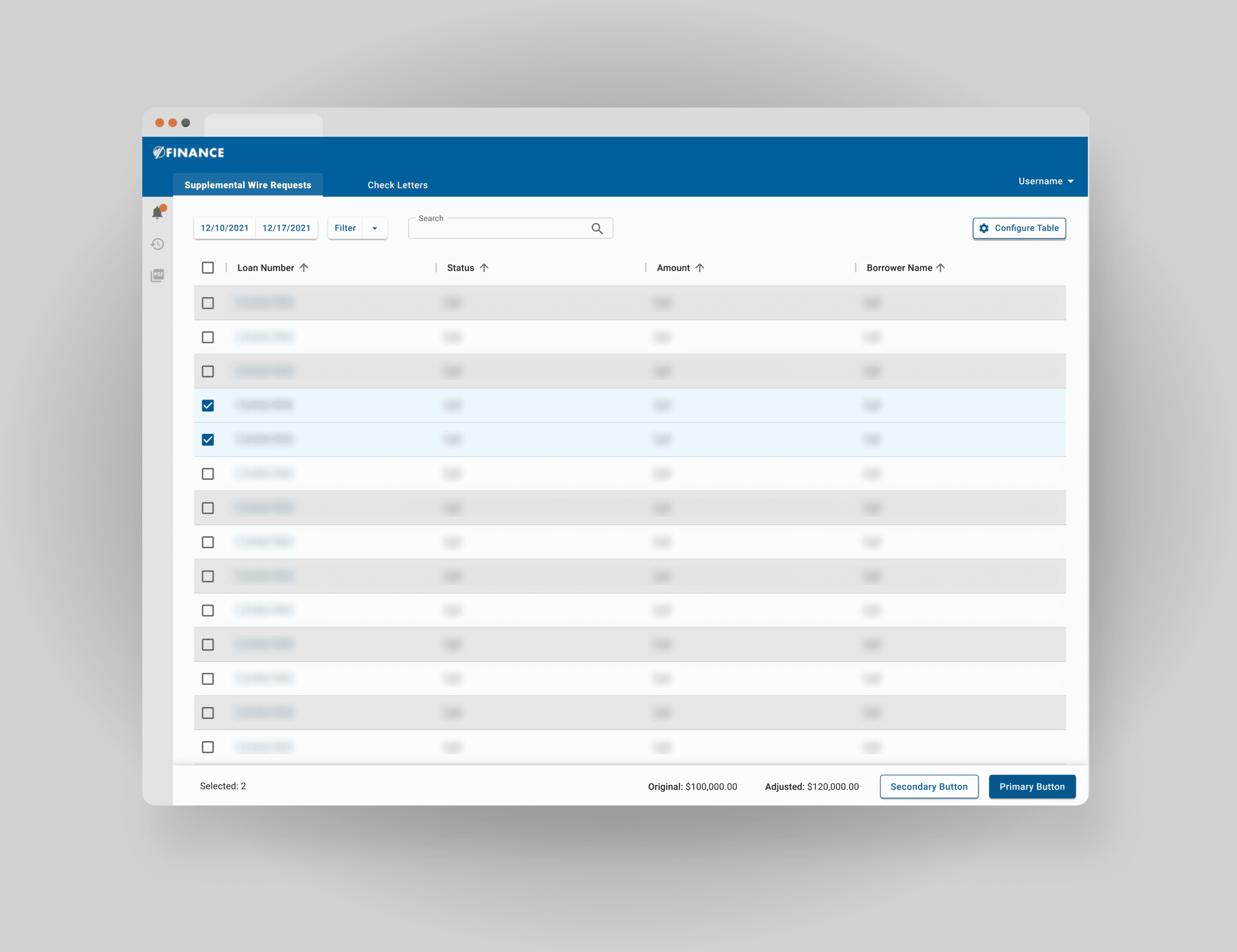 Webpage displaying organized data table