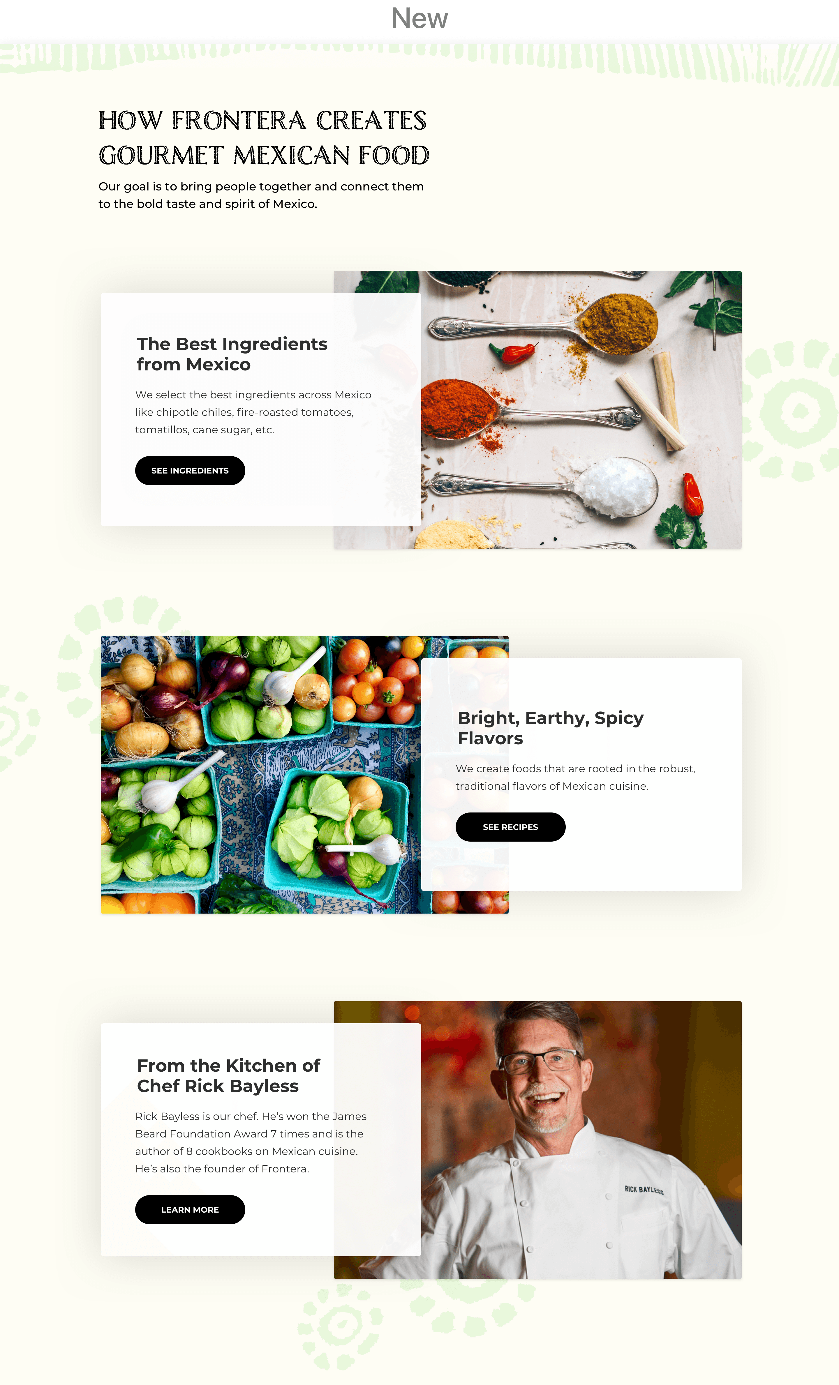 New Frontera brand story section about ingredients and flavors