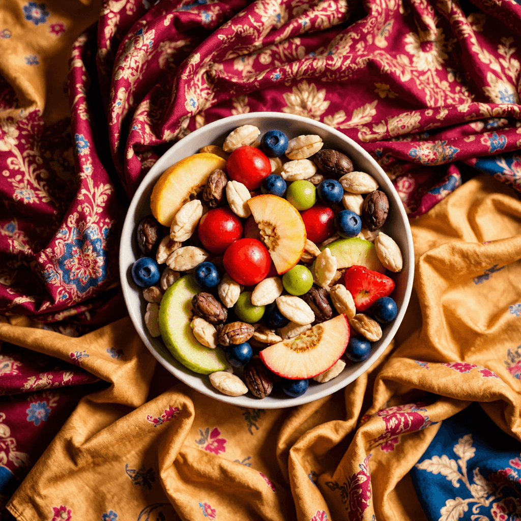 product photography of a plate of mixed fruits and nuts