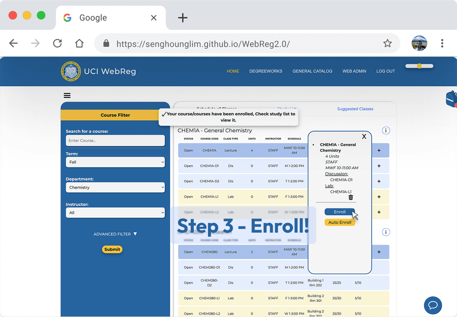 Step 3 Enroll in class