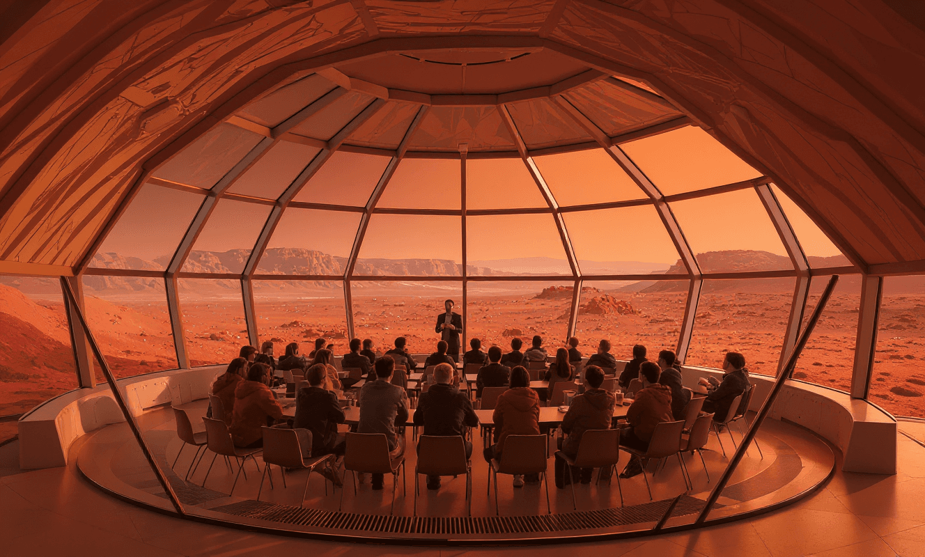 Skoleklasse på Mars - AI genereret