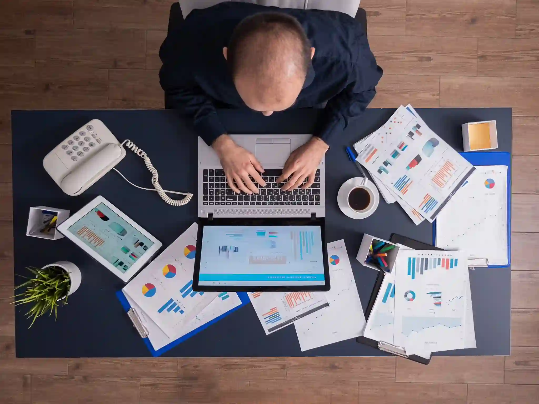 Top view business analytics workspace