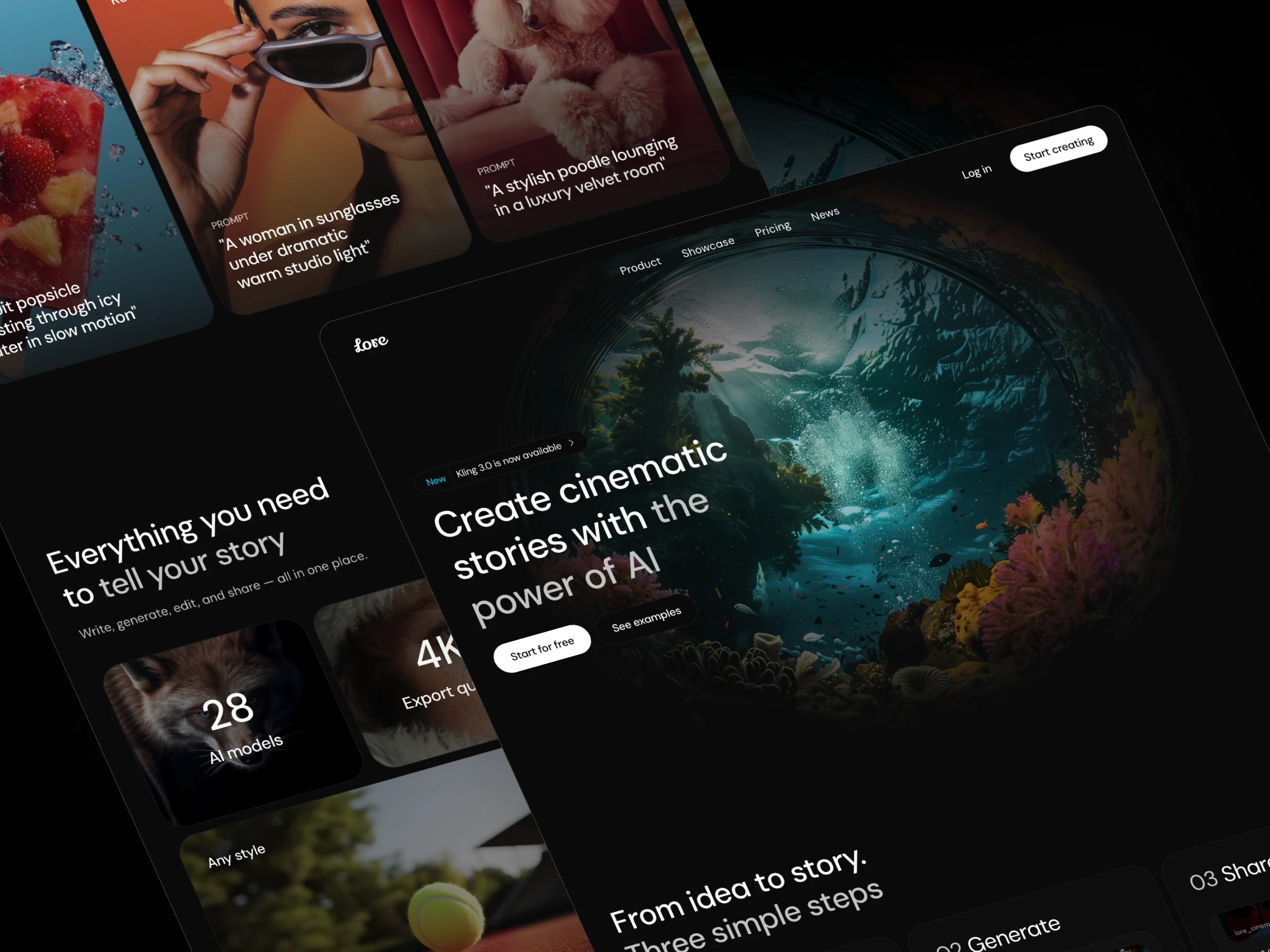 Lore — dark cinematic Framer template for AI platforms by Luna UI